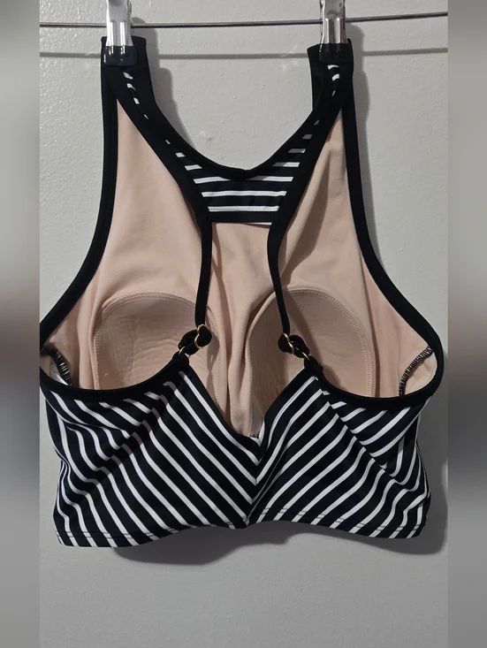 Black & White Striped Twist-Front Crop Top. Yellow & White Striped Bikini Top. - Picture 2 of 7